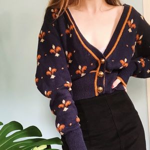 Vintage Navy Blue and Orange Cropped Cardigan
